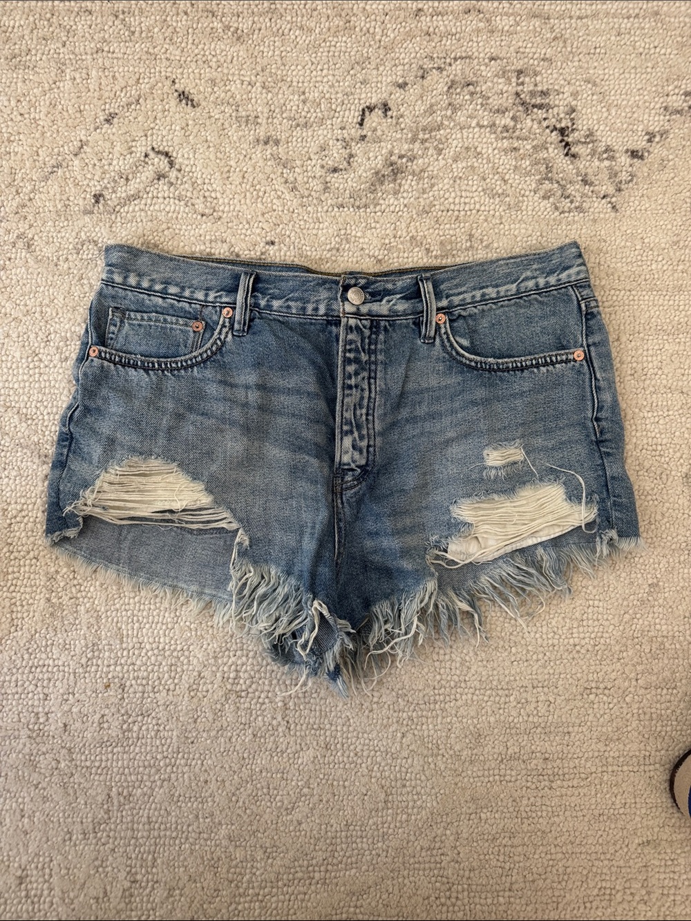 Free People Faded Blue Distressed Denim Shorts